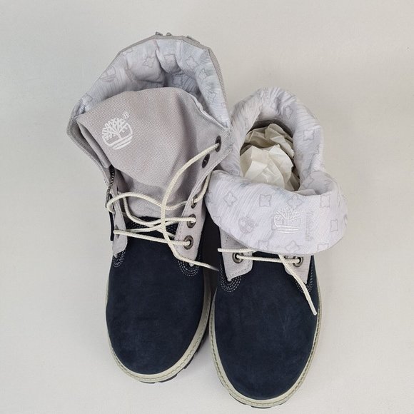 Timberland Roll Top Boys Boots Waterproof Navy Leather Winter New - Picture 5 of 12